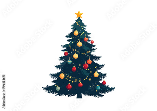Decorated Christmas Tree Cartoon Vector Illustration