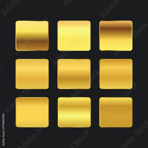 Set of glossy gold and silver blank vector square web icon buttons