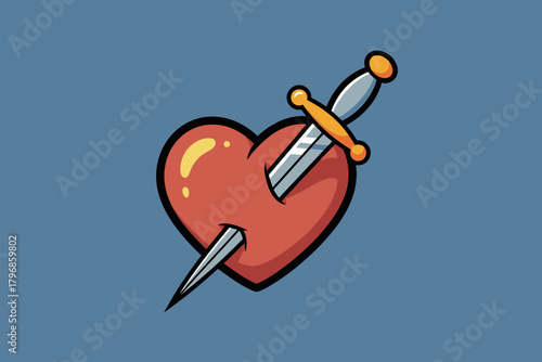 A stylized red heart pierced by a dagger.