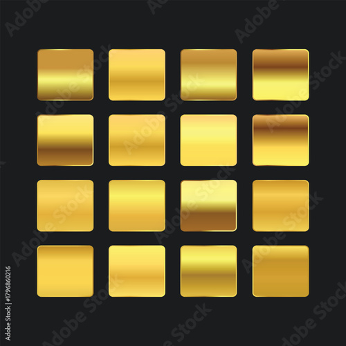 Shiny glossy gold and silver bars set with blank square web icons design illustration