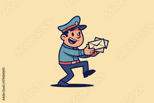 Happy Cartoon Postman Delivering Mail.