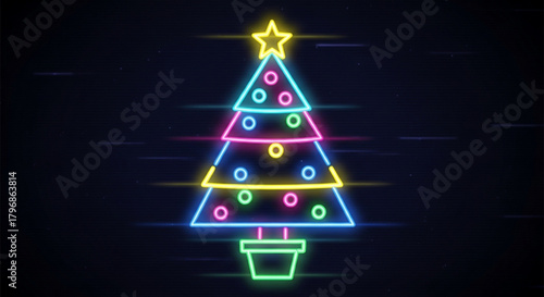 Neon christmas tree vector illustration design for holiday season festive celebration and new year decoration