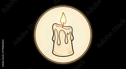 Illustration of a glowing candle with dripping wax for holiday decoration and celebration design element