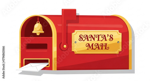 Santa's mailbox christmas holiday decoration with bell and letter for seasonal greetings and wishes