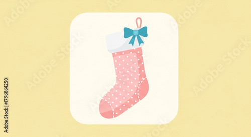 Christmas stocking vector illustration with bow holiday decoration pink stocking for christmas season