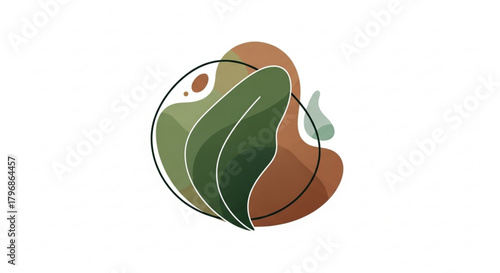 Abstract organic leaf logo design with earthy tones and a circle frame for branding and decoration needs