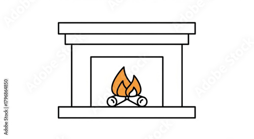 Fireplace illustration vector graphic design with burning wood logs and cozy home interior decoration element