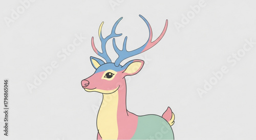 Colorful cartoon deer illustration with pastel shades for kids and animal lovers design resource