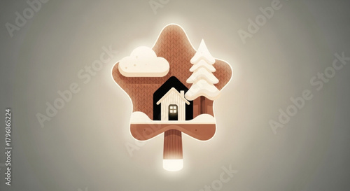 Winter scene house tree cloud christmas decoration holiday season festive ornament wood art design