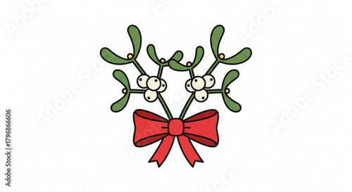 Mistletoe christmas holiday decoration with red bow vector illustration for greeting cards and design 100