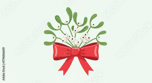 Mistletoe christmas holiday decoration with red bow vector illustration festive seasonal design element art