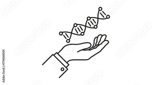 Minimalist Line Art of Hand Holding DNA Helix – Genetic Science Concept
