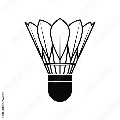 Badminton shuttlecock vector outline illustration, clean graphic design element representing sports equipment for racket games and competitive athletic activity, isolated.