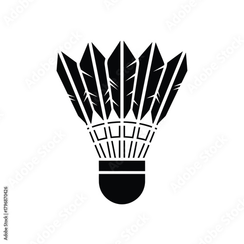 Black shuttlecock icon, isolated vector illustration of a feathered birdie for badminton sport, athletic game play, competition, recreational activities, and vibrant design elements