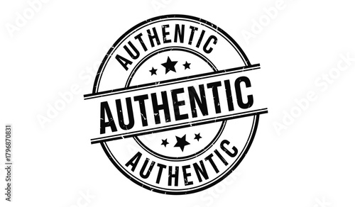 Authentic grunge rubber stamp with a textured, distressed effect, featuring a bold central text and surrounding curved text, symbolizing genuineness, quality, and original certification.