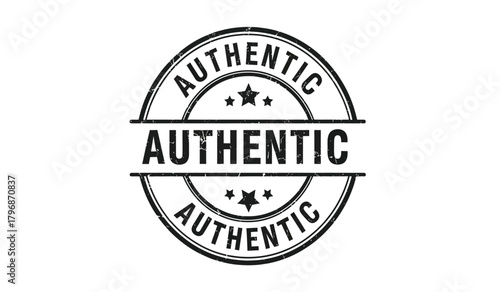 Authentic grunge rubber stamp emblem with three stars, a bold design symbolizing genuine quality, trusted originality, verified certification, and guaranteed reliability for product assurance