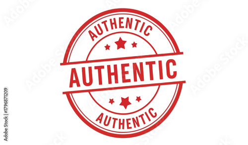 Authentic red rubber stamp vector illustration on a clean white background, conveying genuine quality, original product, and official certification for business and legal documents.