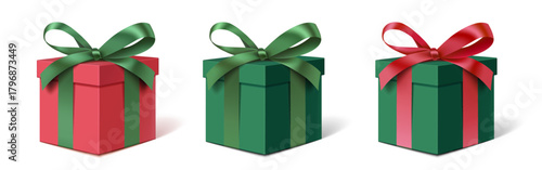 Set of decorative Christmas gift box isolated on white. Holiday decoration. New Year sale collection. Vector stock illustration. Not AI