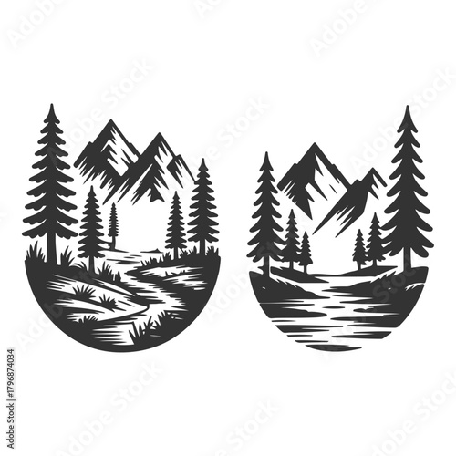  mountains and trees illustration