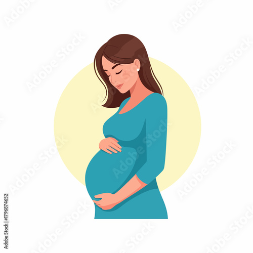 Pregnant Woman Holding Her Belly: Maternal Care and Anticipation Illustration