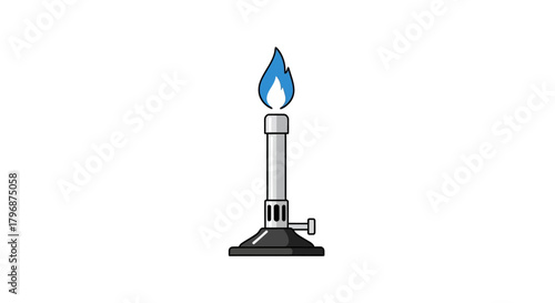 Bunsen burner with a vibrant blue flame, a classic piece of laboratory equipment for science and chemistry experiments. Simple vector illustration