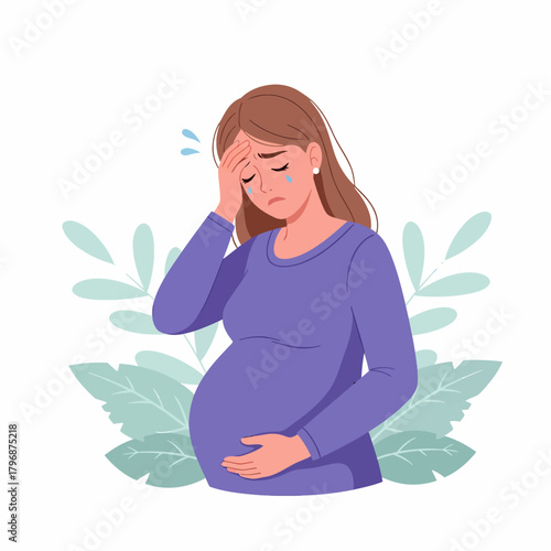 Sad Crying Pregnant Woman with Prenatal Depression and Stress. Mental Health and Emotional Distress During Pregnancy.