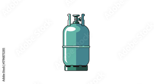 An isolated vector illustration of a green gas cylinder, representing a container for propane, butane, or other compressed fuel for energy and heating