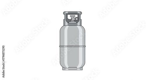 A vector illustration of a grey metal propane gas cylinder used for fuel, isolated on a white background for design elements