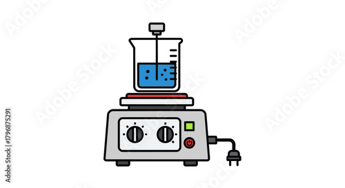 Vector icon of a laboratory magnetic stirrer hot plate mixing a chemical solution in a beaker for a scientific experiment concept