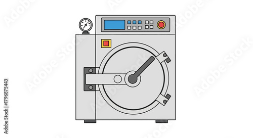 Illustration of a high-pressure steam autoclave, a crucial piece of equipment for ensuring scientific and medical sterility