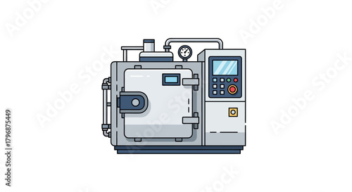Outline vector icon of an industrial vacuum oven or laboratory autoclave, illustrating modern scientific equipment for sterilization and research processes