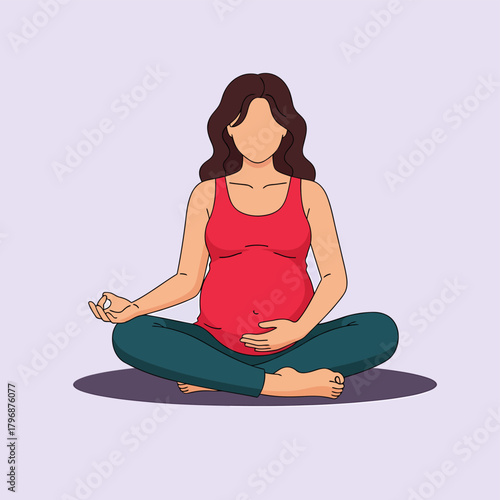 Pregnant Woman Meditating: Prenatal Yoga and Wellness Illustration