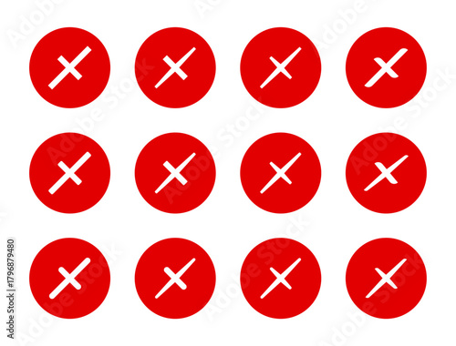 Cross mark icon set in red circle. Error and cancel symbol. Wrong and X sign