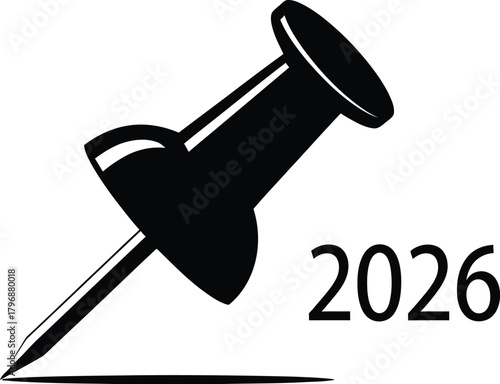 Pushpin thumbtack 2026 new year marking illustration