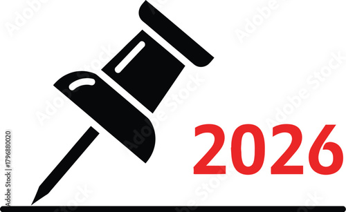 Pushpin thumbtack 2026 new year marking illustration