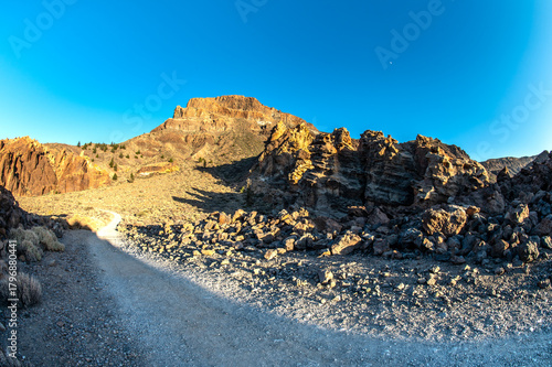 Hiking in deserted landscapes of Teide National Park, Tenerife, Canary Islands