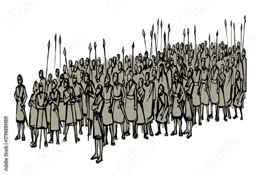 Tableau sur toile Vector drawing. Many strong soldiers
