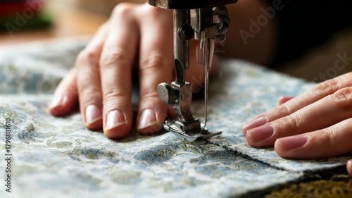 Wallpaper Mural Close-up Video of Hands Sewing Fabric on a Sewing Machine Torontodigital.ca