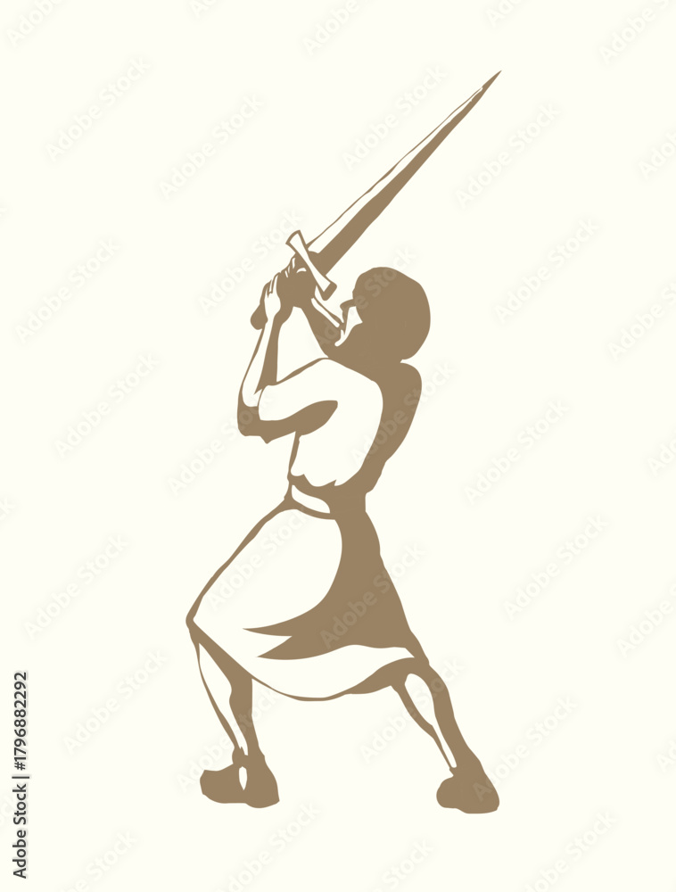 Obraz premium Vector drawing. Man with sword