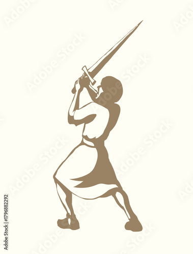 Vector drawing. Man with sword