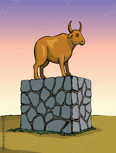 Vector drawing. Big golden idol