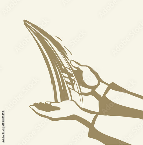 Vector drawing. Water fall on the hands