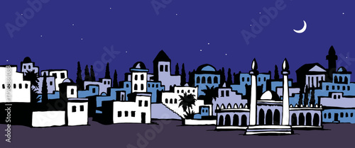 Vector drawing. Old arabic city
