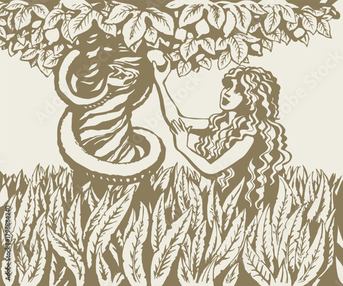 Vector drawing. Eve at the tree