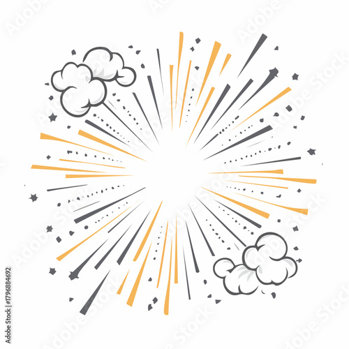 Comic cartoon line explosive effect, speed burst motion element set. Comic boom burst, explosive smoke, line speed cartoon element icon.