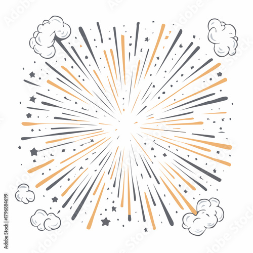 Comic cartoon line explosive effect, speed burst motion element set. Comic boom burst, explosive smoke, line speed cartoon element icon.