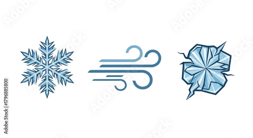 Illustrated image with snowflake wind gusts and broken ice cold frozen wintery theme