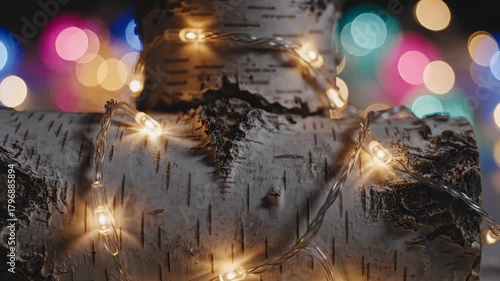 Decorating Birch Log With String Lights for Festive Holiday Season