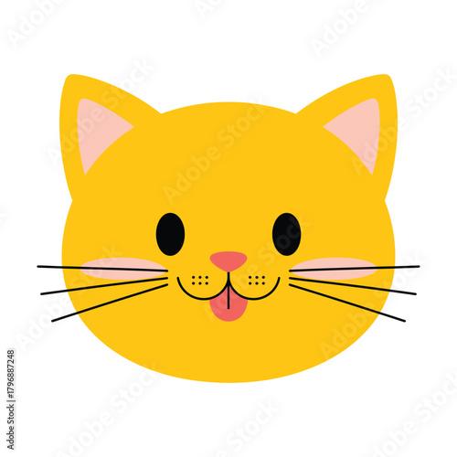 A charming cartoon illustration of a golden cat face with a sweet expression, featuring a pink nose and tongue