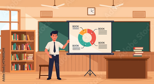 Engaging classroom scene featuring a teacher presenting a data chart lesson